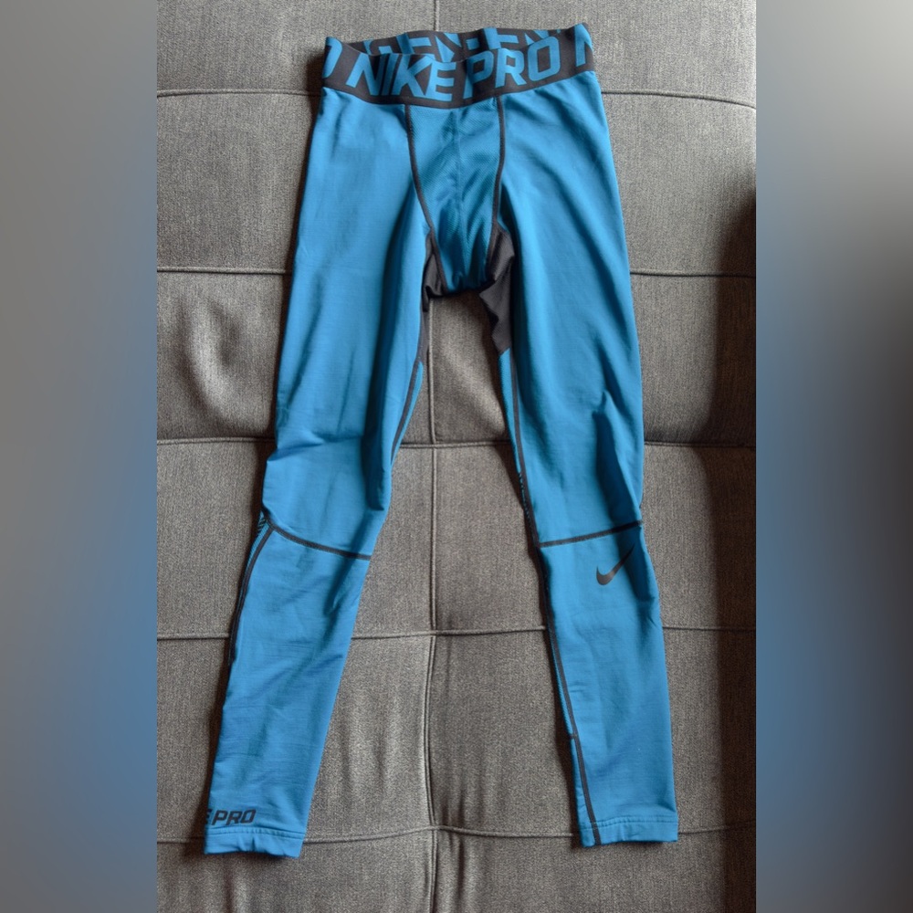 NIKE PRO HYPERWARM DRI-FIT MAX COMPRESSION TRAINING TIGHTS MEN SIZE SMALL- BLUE